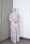 Women's Modal Fabric Floral Patterned Hijab Half Placket Buttoned Summer Dress Baby Blue Hnt2130 - 3