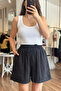 Black Color Tencel Fabric Shorts - 2