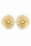Gold Color Filigree Flower Motif Pearl Detailed Women's Bijouterie Earrings