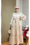 Nare Brode Detailed Long Dress – Beige Dress Compatible with Islamic Clothing - 6