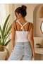 Women's Ecru Strapless Star Detailed Strappy 100% Cotton Crop Top T-Shirt Star - 2