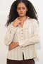 Women's Lace-Up Striped Linen Shirt 1508 - Ecru - 3