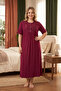 New Season Burgundy Crew Neck Buttoned Lace Detailed Special Design Summer Short Sleeve Plus Size (Oversized) Nightgown - 3