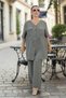 Belden Büzgü Detail V-Neck Short Sleeve Tunic Jacket with Elastic Waist and Pockets Lilyum Fabric Plus Size Two-Piece Set - 7