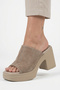 Qesvia Women's Suede Thick Wood Pattern Open-Front Thick Heeled Slippers 9 cm - 2