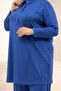 67008 Large Size Men's Collared Half Placket Combed Cotton Trouser Suit - Indigo - 2