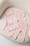 Baby Girl 5-Piece Hospital Outfit Set 0-3 Months Newborn Rabbit Patterned Embroidered Hat and Gloves - 2