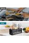 Extra Large Kitchen Utensils Holder - 4 Black Compartments, Wooden Utensil Organizer - 3