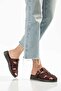 Women's Bitter Brown Suede Buckle Detailed Orthopedic Sole Sandals - 4