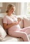 New Season Pink Polka Dot Short Sleeve Buttoned Design Lace Detailed 100% Cotton Maternity Pajama Set 3-Piece Set - 5