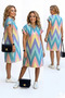 Women's Polo Neck Geometric Patterned Sleeve Drawstring Detailed Linen Dress - 4