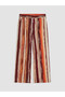 Burgundy Elastic Waist Striped Women's Trousers - 8