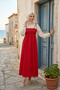 Red Long Cotton Unlined Summer Dress – with Straps - 3