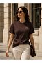 Tshirt Embroidered with Bunch of Flowers - Combed Cotton - Brown - 2