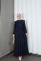 Ayrobin Belted Hijab Dress with Ruffles on the Shoulders and Front, Navy Blue Hnt7345