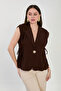 Women's Single Button Vest with Side Ties - Bitter Brown - 4