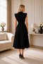 Flexible Crepe Fabric Detachable Brooch Detailed Padded Shoulders Flared Cut Midi Length Black Evening Dress 77150 - 4