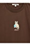 Comfortable Fit Short Sleeve Cat Embroidered Crew Neck Cotton T-Shirt - 3