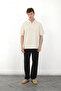 Linen Look 100% Cotton Comfortable Fit Drop Shoulder Zipper Closure Men's Polo Collar T-Shirt - 2