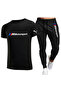 Unisex Black Balance Printed Tshirt Black Summer Tracksuit Set
