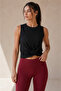 Women's Black Sleeveless Crop Tank Top with Ruched Front Detail