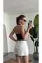 Women's Milk White Belted High Waist Pleated Shorts - Stylish Office Casual Summer Fabric Shorts City Length - 4