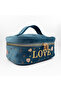 Blue Love Embroidered Velvet Makeup Bag & Organizer 25X17.5X11 cm - 2