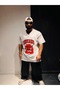 Chicago Bulls Printed Large Size V-Neck White Short Sleeve 100% Cotton T-Shirt