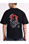 Unisex Samurai Cat Back Printed Black T-Shirt 100% Cotton Regular Fit Crew Neck Japanese Anime Graphic Design T-Shirt - 3