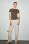 Katena women's soft and flexible fabric round neck button detailed slim fit brown t-shirt - 4