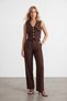 Women's Bitter Brown Wide Collar Buttoned Vest and Double Pocket Palazzo Trousers Set Alc-X15563 - 4