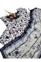 White-Blue Silk Blend Kurta Set with Jacquard Organza Dupatta - HRT6182 - 5