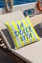 La Dolce Vita Written Decorative Throw Pillow Cover 43X43 cm Double-Sided Yellow and Light Blue Striped - 5