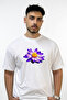 Purple Nilufer Design Printed Oversize White T-Shirt