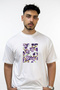 Purple Iris Design Printed Oversize White T-Shirt