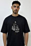 Boxing Glove Design Printed Oversize Black T-Shirt