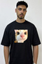Cat Meme Design Printed Oversize Black T-Shirt
