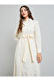 Off White Schiffli Shirt Midi Dress with Tie-Up Belt - 2