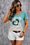 Women's Short Sleeve Crew Neck Heart Printed Single Jersey Blouse - 2