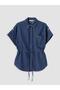 Lace-Up Linen Blend Women's Jean Shirt (S6) - 5