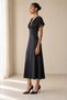 Women's Satin Fabric V-Neck Design Midi Black Dress 77167 - 6