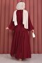 Gathered Detailed Belted Chiffon Dress Burgundy - 5