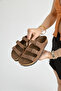 Women's Tan Comfortable Fit 3 Buckle Strap Slippers - 2