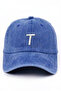 Cobalt Blue Embroidered Washable Vintage Unisex Hat with Letter t - 2