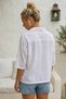 White Shirt Collar 3/4 Sleeve Buttoned Pocketed Tie-Waist Embroidered Casual Cotton Woven Shirt 60 55 - 6