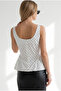 Women's White Polka Dot Blouse with Back Zipper Blz-19003413 - 5