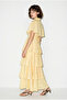 Women's Yellow Floral Patterned Layered Flounced Cape Long Dress 4233 60286391 - 7