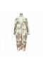 SHEIN CURVE Women's White & Brown Tropical Print Long Kimono Abaya