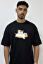 Cute Kittens Design Printed Oversize Black T-Shirt