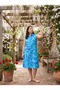Women's Large Size Summer Midi Dress Shirt Buttoned Sleeveless Viscose Blue Patterned - 8